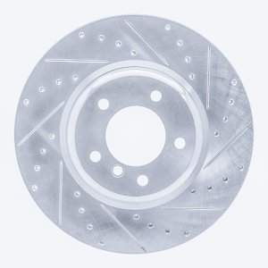 BMW 330i Brake Rotor (1) - Front Right - R1 Concepts - Drilled & Slotted - Silver - `06-`13